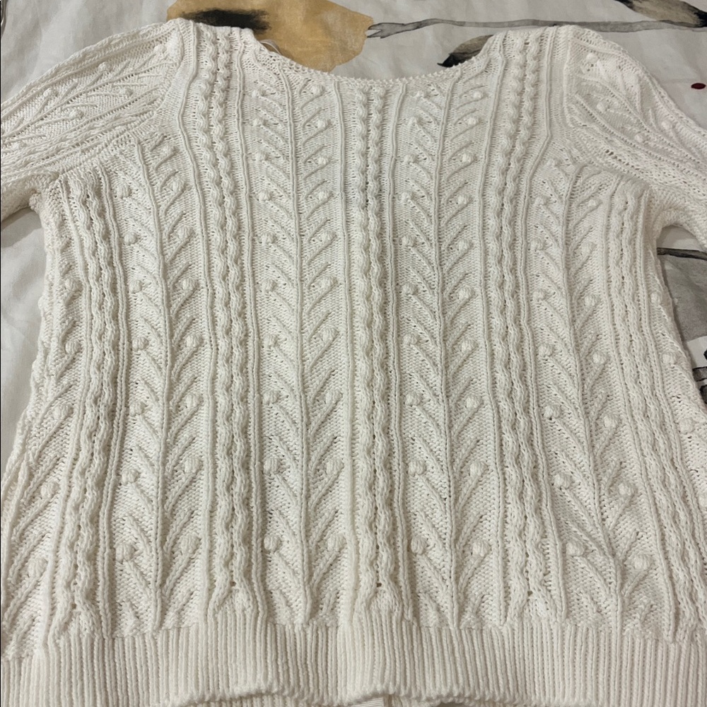 Sezane Cream V-Neck Cable Knit Sweater - Picture 9 of 12